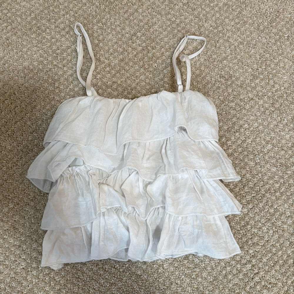 White Cropped Ruffle Tank Top